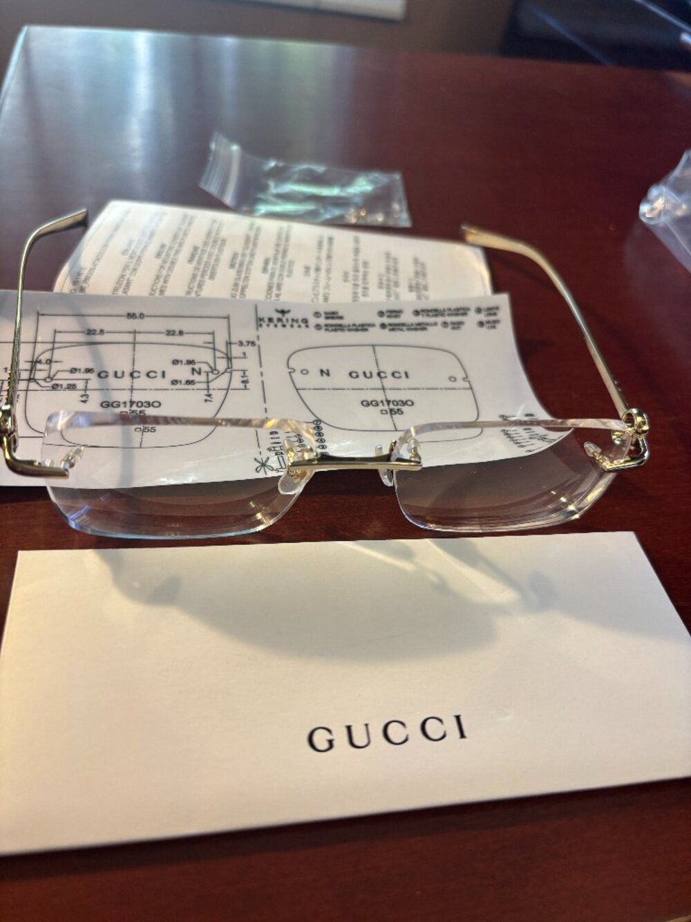 NEW Gucci GG1703O 003 Gold Rimless Eyeglasses Rectangle Men’s Unisex 55-17-140